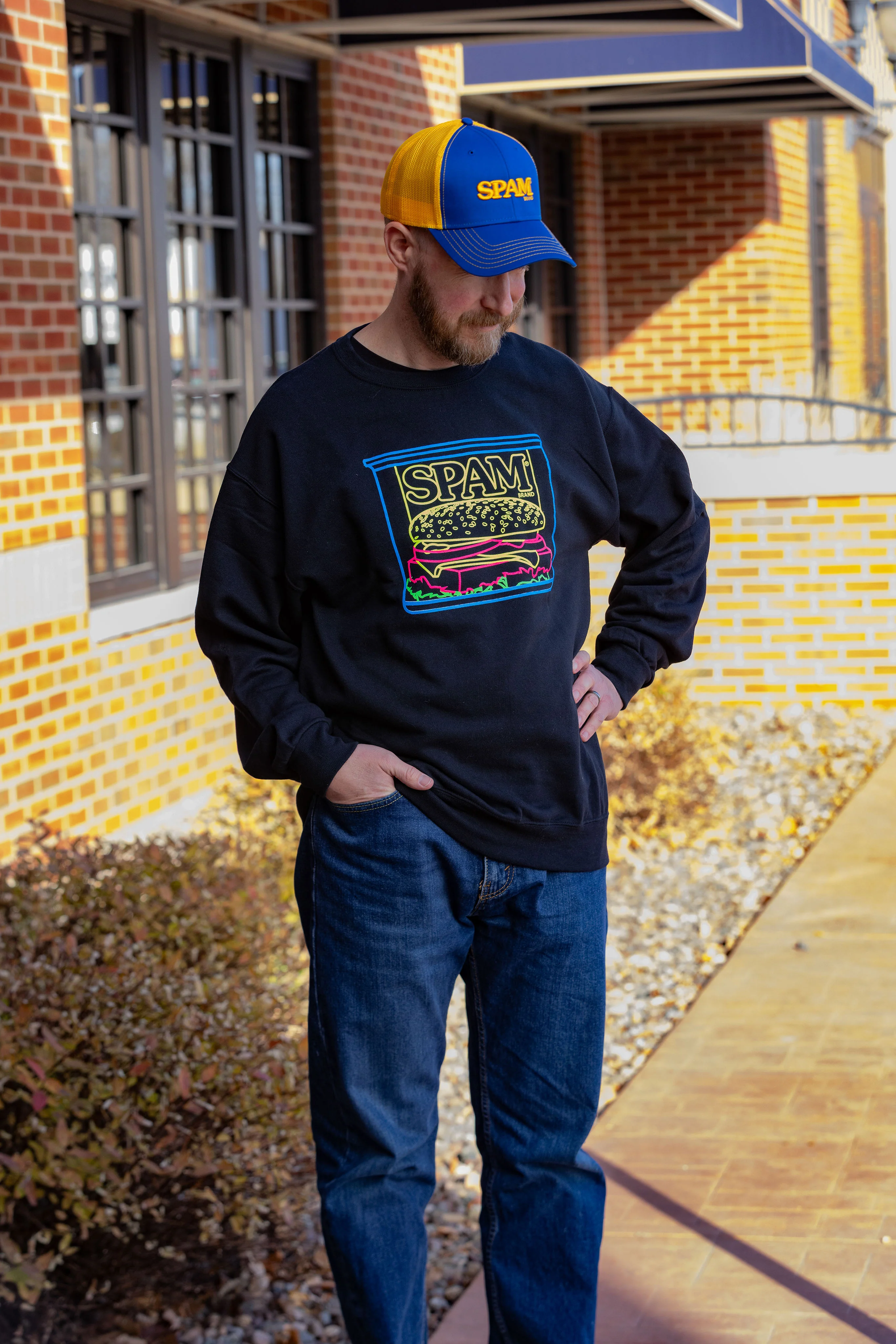 SPAM® Black Crewneck with Neon Can - Image 2